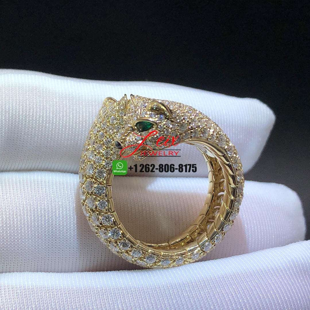 Cartier 18k Yellow Gold Full Pave Diamonds Double Panthere Heads Panthère de Cartier Ring (4) Cartier 18k Yellow Gold Full Pave Diamonds Double Panthere Heads Panthère de Cartier Ring
