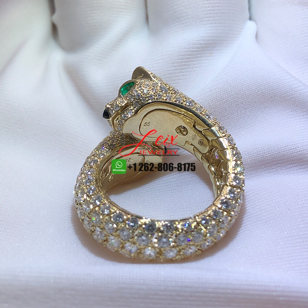 Cartier 18k Yellow Gold Full Pave Diamonds Double Panthere Heads Panthère de Cartier Ring (6) Cartier 18k Yellow Gold Full Pave Diamonds Double Panthere Heads Panthère de Cartier Ring