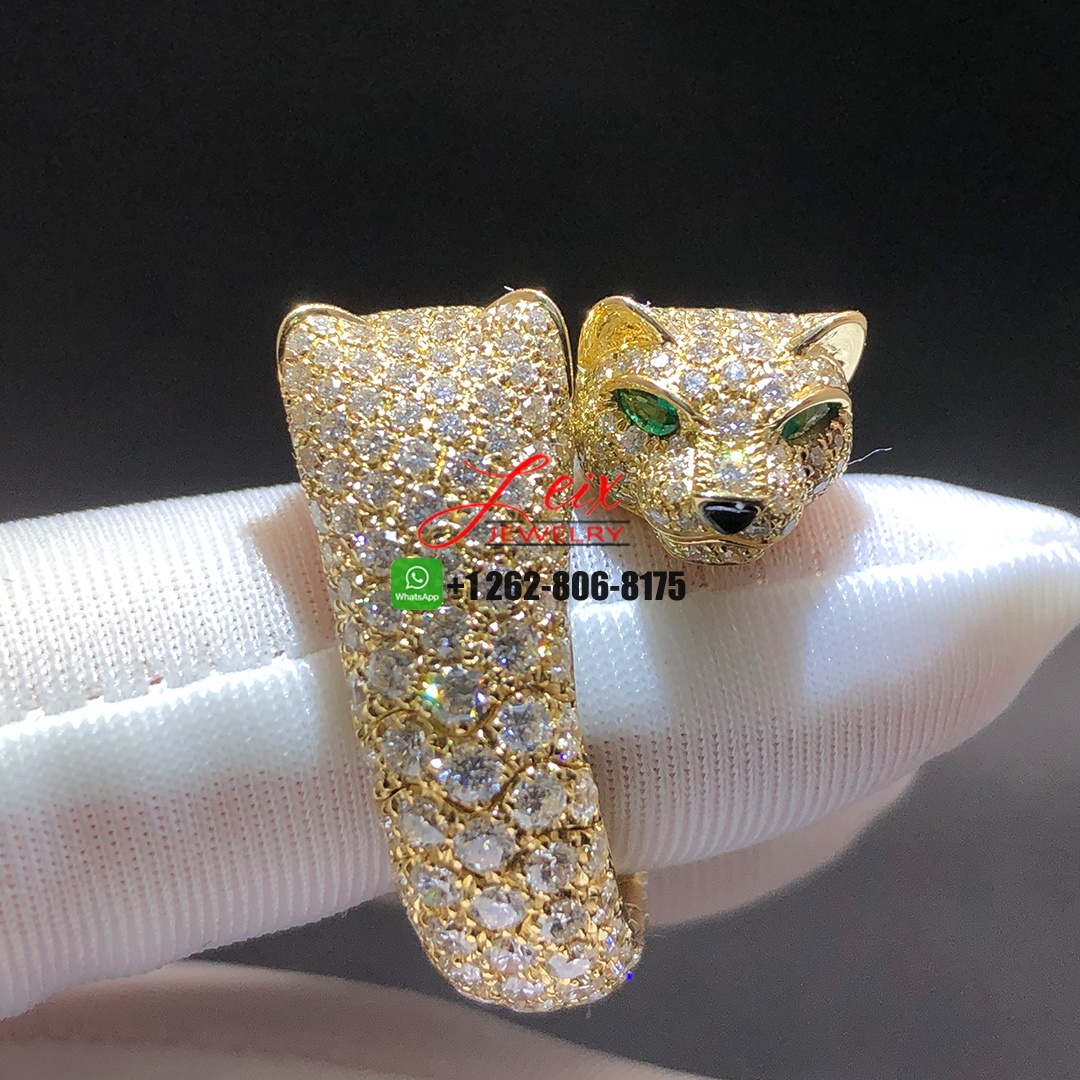 Cartier 18k Yellow Gold Full Pave Diamonds Double Panthere Heads Panthère de Cartier Ring Cartier 18k Yellow Gold Full Pave Diamonds Double Panthere Heads Panthère de Cartier Ring