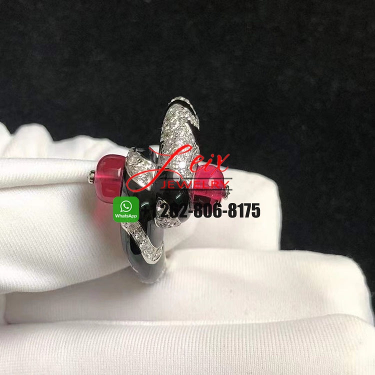 Cartier Beautés du Monde 18k White Gold Rubellite, Onyx, Diamonds High Jewelry Ring (2) Cartier Beautés du Monde 18k White Gold Rubellite, Onyx, Diamonds High Jewelry Ring