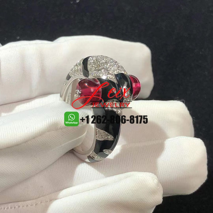 Cartier Beautés du Monde 18k White Gold Rubellite, Onyx, Diamonds High Jewelry Ring (3) Cartier Beautés du Monde 18k White Gold Rubellite, Onyx, Diamonds High Jewelry Ring