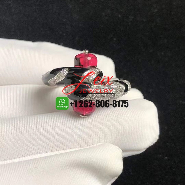 Cartier Beautés du Monde 18k White Gold Rubellite, Onyx, Diamonds High Jewelry Ring Cartier Beautés du Monde 18k White Gold Rubellite, Onyx, Diamonds High Jewelry Ring