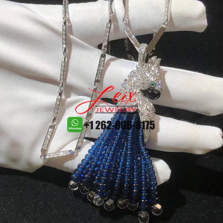 Cartier Les Oiseaux Libérés 18k White Gold Diamonds Blue Sapphire Parrot Tassels High Jewelry Necklace (2) Cartier Les Oiseaux Libérés 18k White Gold Diamonds Blue Sapphire Parrot Tassels High Jewelry Necklace