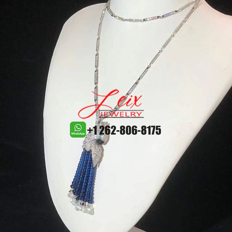 Cartier Les Oiseaux Libérés 18k White Gold Diamonds Blue Sapphire Parrot Tassels High Jewelry Necklace (4) Cartier Les Oiseaux Libérés 18k White Gold Diamonds Blue Sapphire Parrot Tassels High Jewelry Necklace