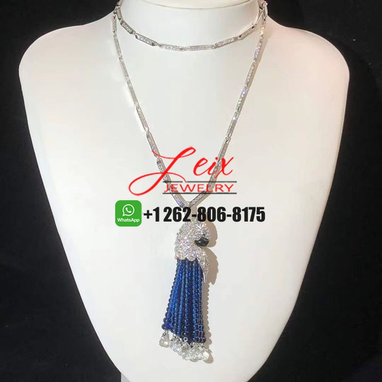Cartier Les Oiseaux Libérés 18k White Gold Diamonds Blue Sapphire Parrot Tassels High Jewelry Necklace Cartier Les Oiseaux Libérés 18k White Gold Diamonds Blue Sapphire Parrot Tassels High Jewelry Necklace