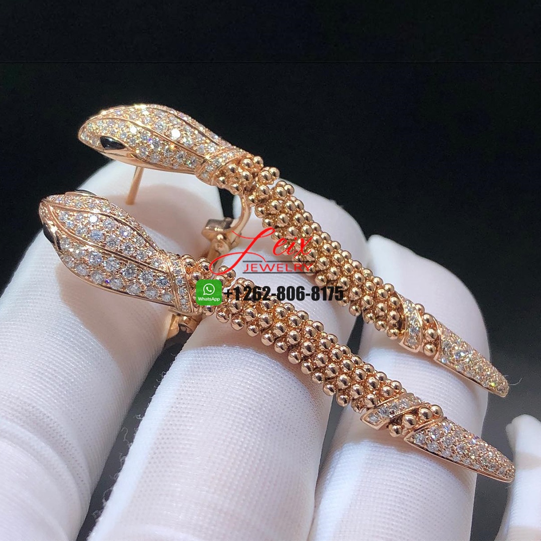 Bvlgari Serpenti 18k Rose Gold Diamond Onyx Drop Snake Earrings (1) Bvlgari Serpenti 18k Rose Gold Diamond Onyx Drop Snake Earrings