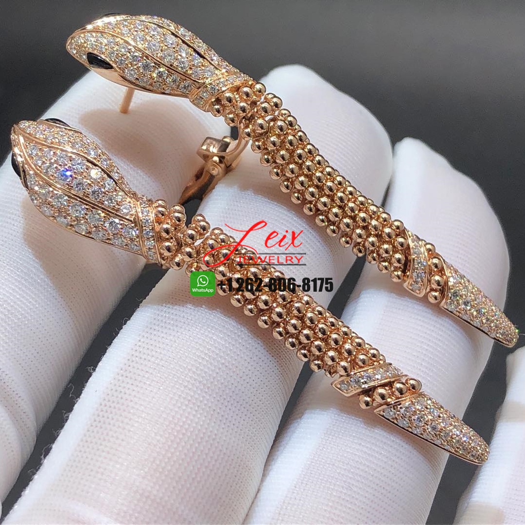 Bvlgari Serpenti 18k Rose Gold Diamond Onyx Drop Snake Earrings (3) Bvlgari Serpenti 18k Rose Gold Diamond Onyx Drop Snake Earrings