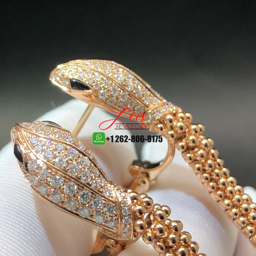 Bvlgari Serpenti 18k Rose Gold Diamond Onyx Drop Snake Earrings (5) Bvlgari Serpenti 18k Rose Gold Diamond Onyx Drop Snake Earrings