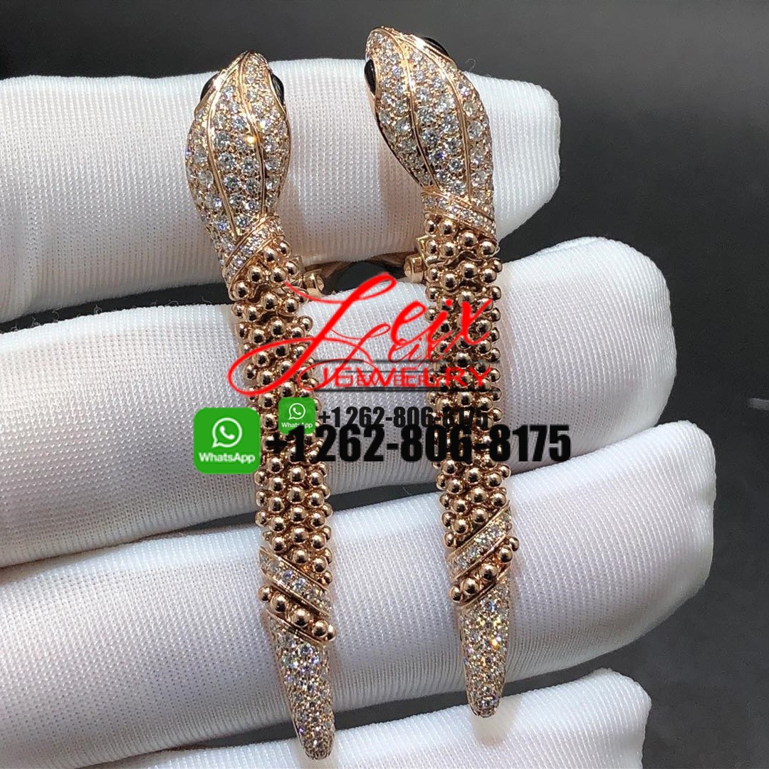 Bvlgari Serpenti 18k Rose Gold Diamond Onyx Drop Snake Earrings Bvlgari Serpenti 18k Rose Gold Diamond Onyx Drop Snake Earrings