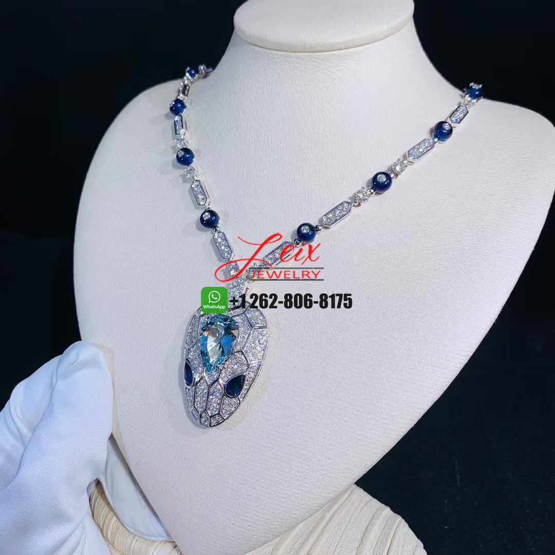 Bvlgari Serpenti Seduttori 18k White Gold Diamond, Aquamarine, Sapphire and Tanzanite Snake Head Necklace (1) Bvlgari Serpenti Seduttori 18k White Gold Diamond, Aquamarine, Sapphire and Tanzanite Snake Head Necklace