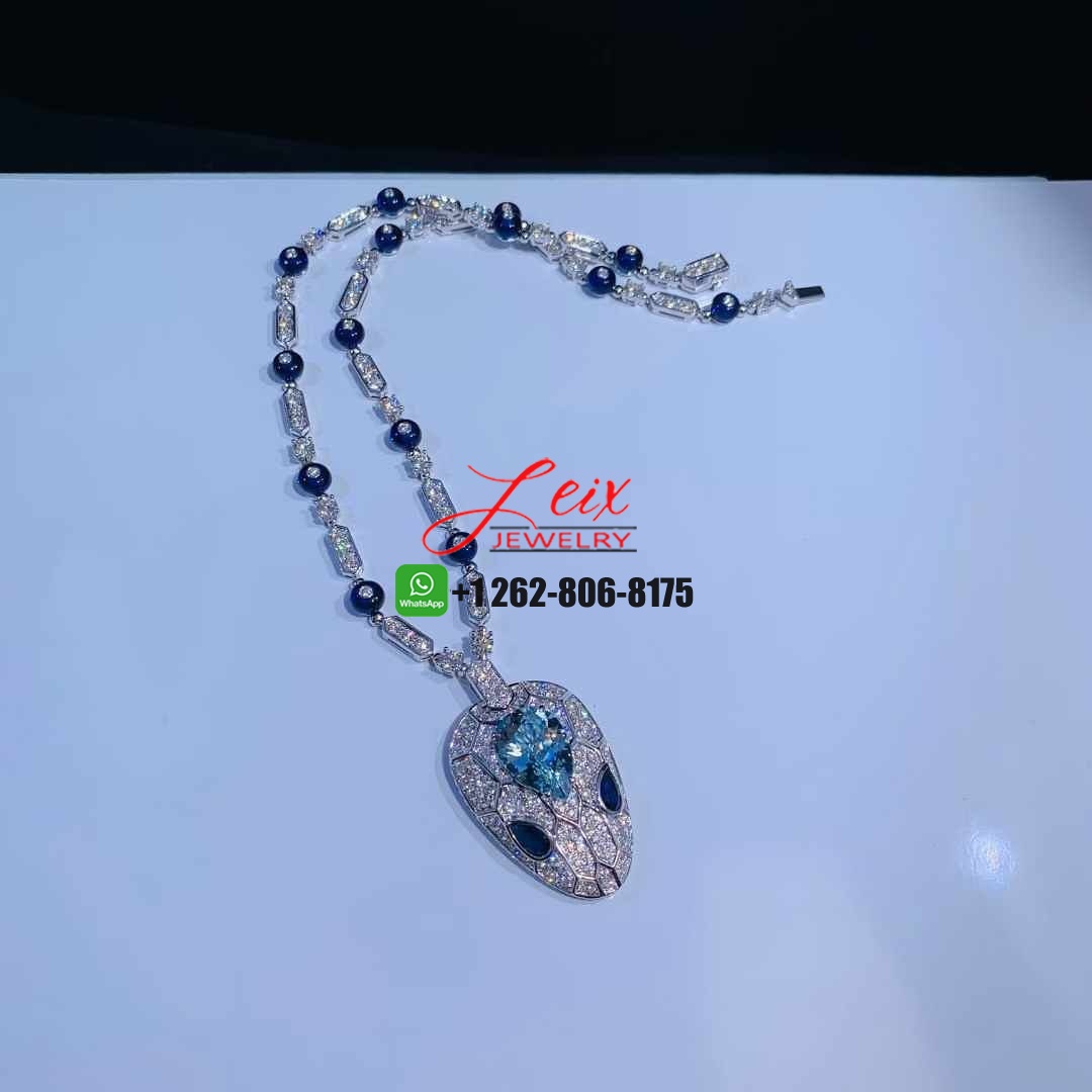 Bvlgari Serpenti Seduttori 18k White Gold Diamond, Aquamarine, Sapphire and Tanzanite Snake Head Necklace (2) Bvlgari Serpenti Seduttori 18k White Gold Diamond, Aquamarine, Sapphire and Tanzanite Snake Head Necklace