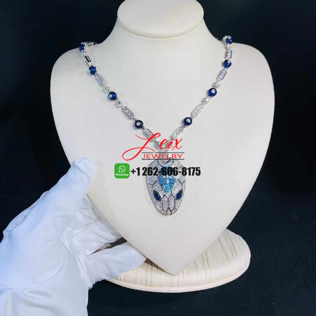 Bvlgari Serpenti Seduttori 18k White Gold Diamond, Aquamarine, Sapphire and Tanzanite Snake Head Necklace Bvlgari Serpenti Seduttori 18k White Gold Diamond, Aquamarine, Sapphire and Tanzanite Snake Head Necklace