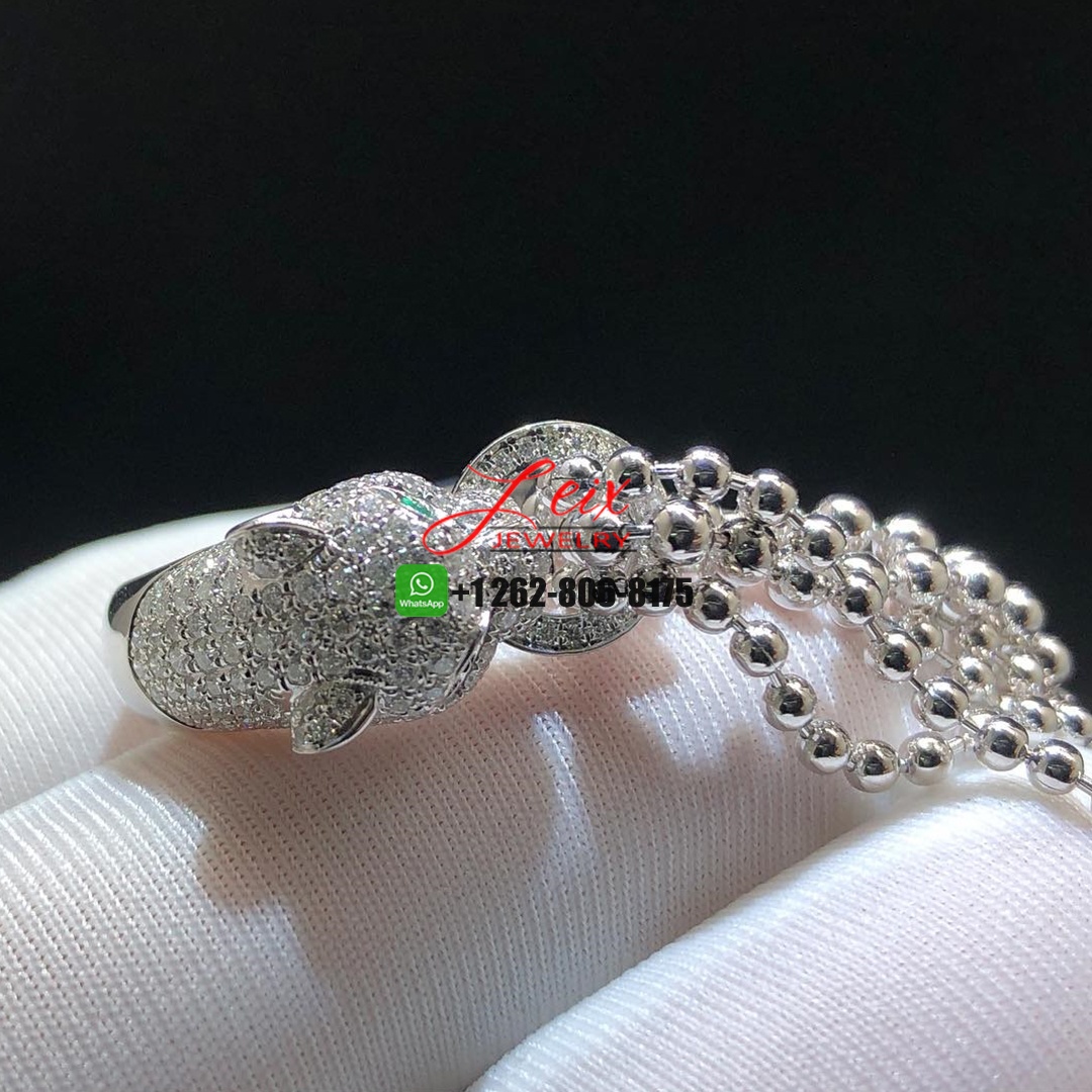 Custom Cartier 18K White Gold Diamond Black Onyx Emerald Panthere De Cartier Tassel Ring (2) Custom Cartier 18K White Gold Diamond Black Onyx Emerald Panthere De Cartier Tassel Ring