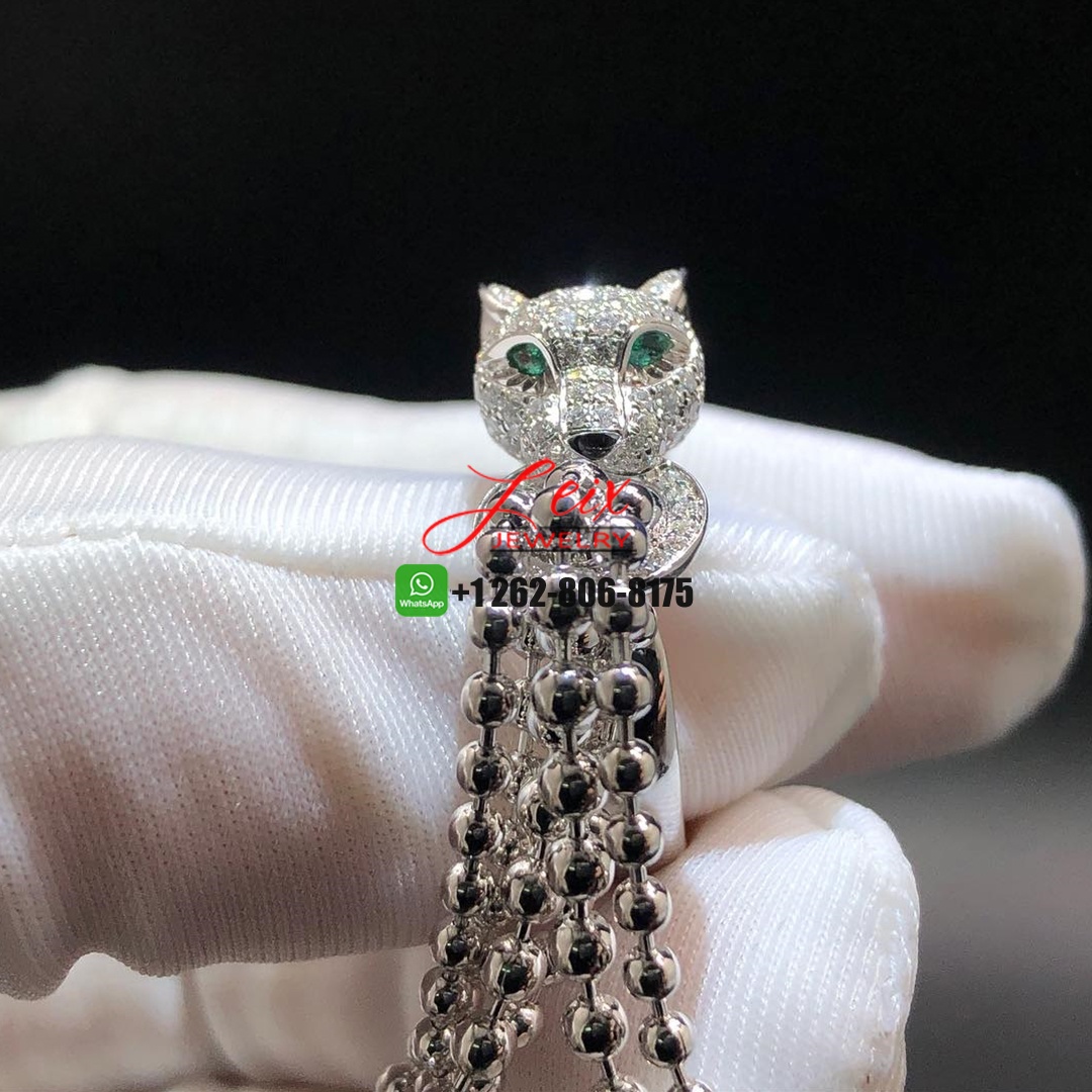 Custom Cartier 18K White Gold Diamond Black Onyx Emerald Panthere De Cartier Tassel Ring (4) Custom Cartier 18K White Gold Diamond Black Onyx Emerald Panthere De Cartier Tassel Ring