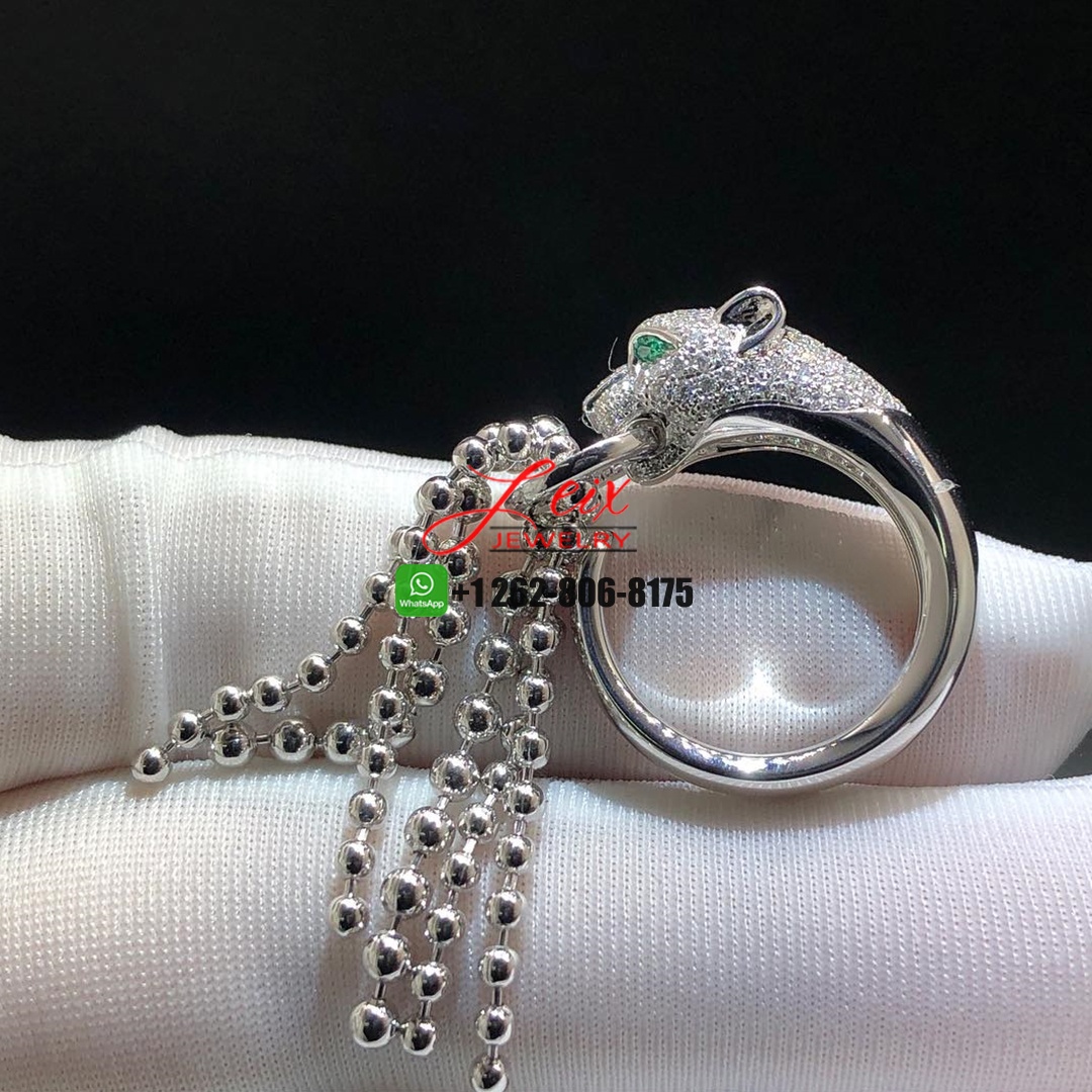 Custom Cartier 18K White Gold Diamond Black Onyx Emerald Panthere De Cartier Tassel Ring Custom Cartier 18K White Gold Diamond Black Onyx Emerald Panthere De Cartier Tassel Ring