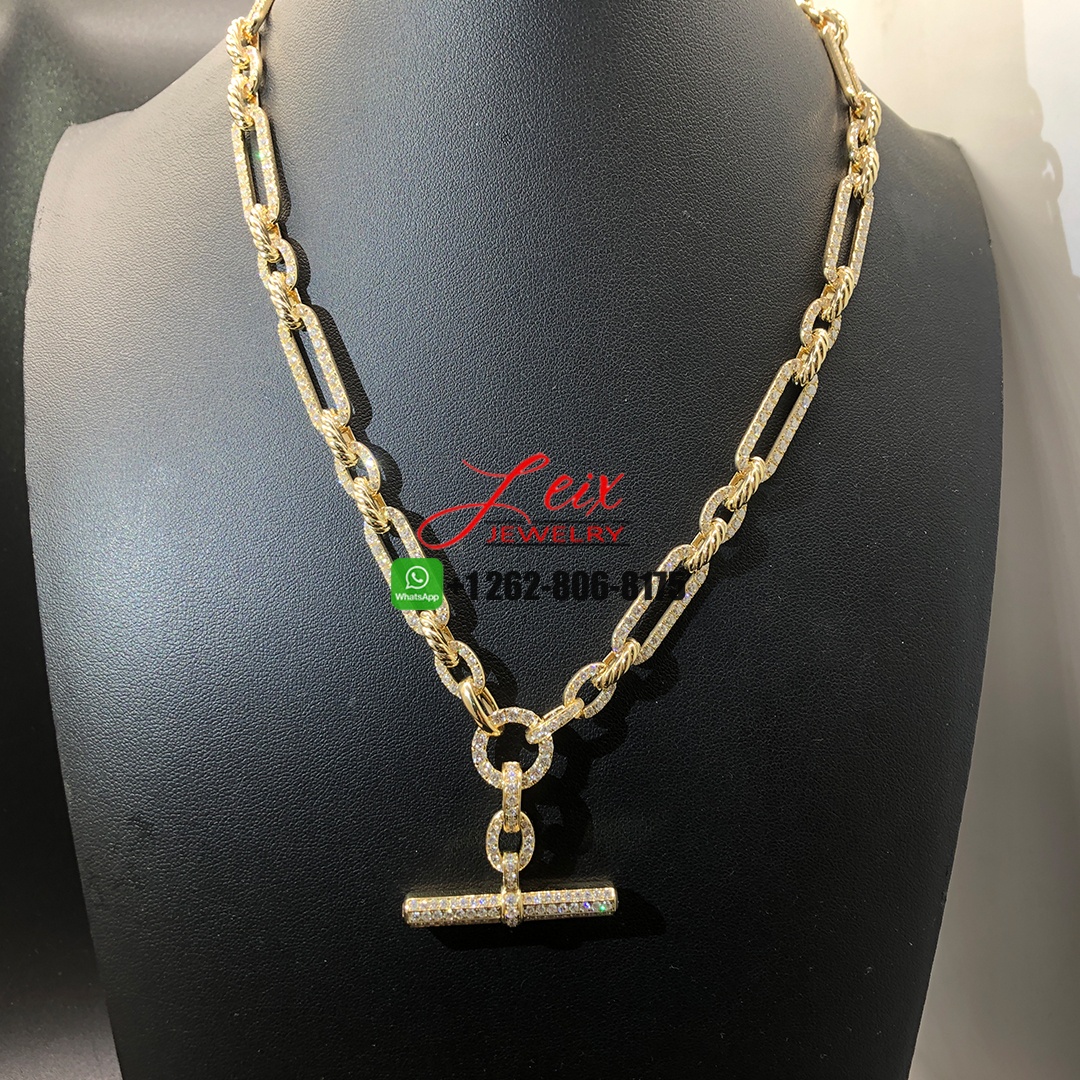 David Yurman 18k Yellow Gold Pave Diamond Lexington Chain Toggle Pendant Necklace David Yurman 18k Yellow Gold Pave Diamond Lexington Chain Toggle Pendant Necklace