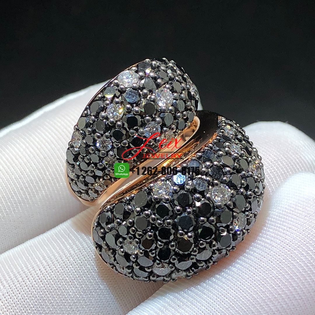 Custom Made de Grisogono Contrario 18k Rose Gold Pave Black and White Diamond Ring Custom Made de Grisogono Contrario 18k Rose Gold Pave Black and White Diamond Ring
