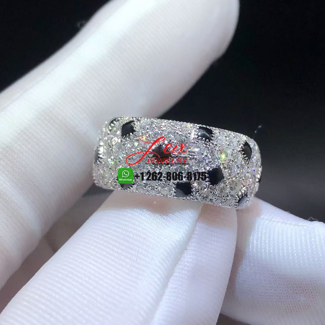 Cartier 18k White Gold Panthere de Cartier Full Pave Diamond Onyx Ring (1)