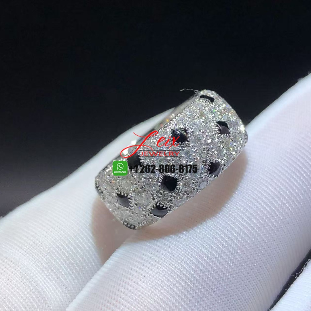 Cartier 18k White Gold Panthere de Cartier Full Pave Diamond Onyx Ring
