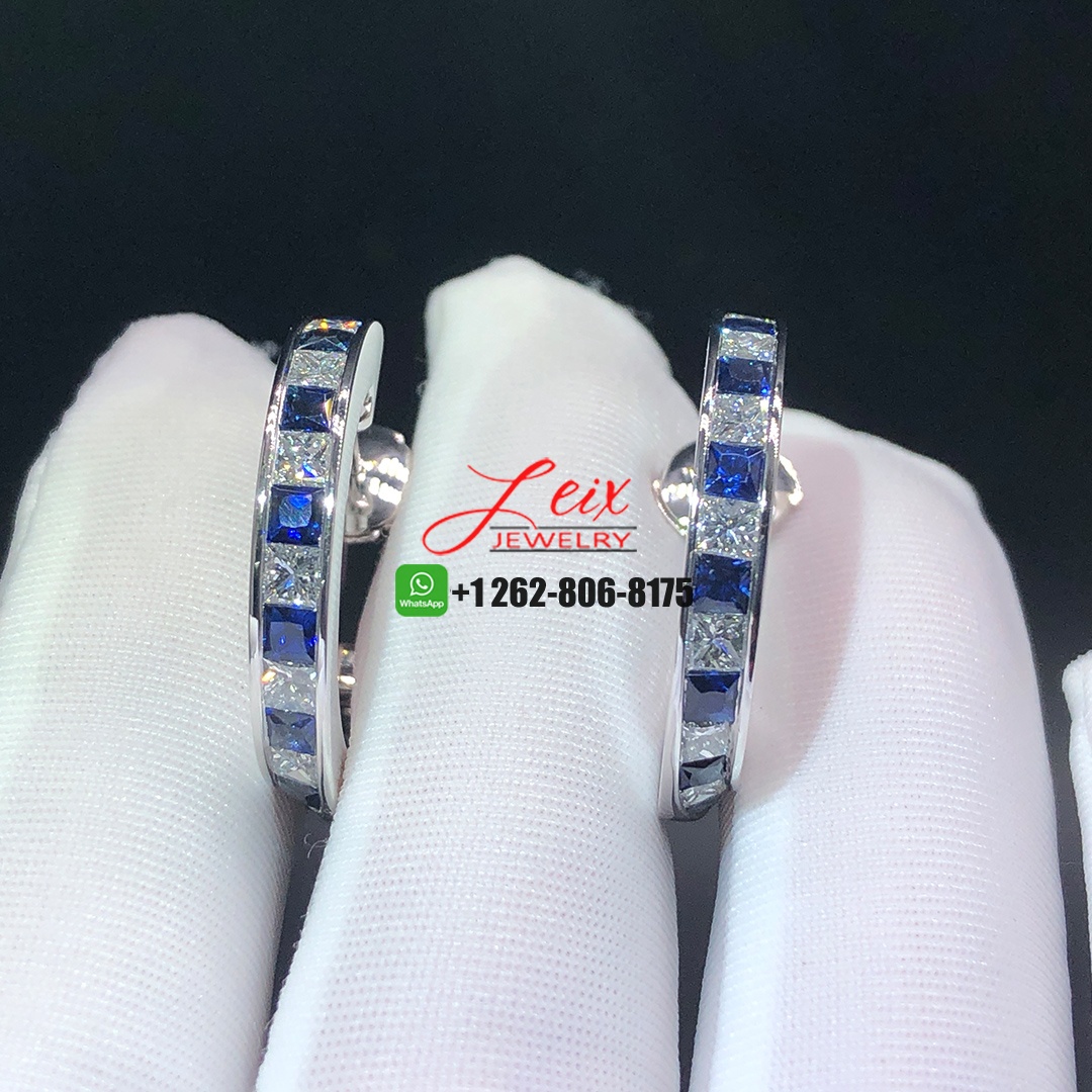 Custom Made Designer Platinum Diamonds and Blue Sapphire Hoop Earrings (1)