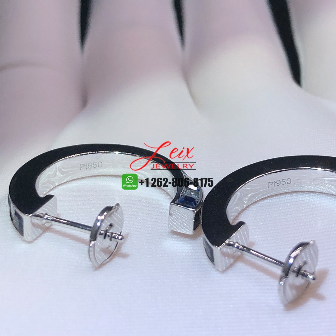 Custom Made Designer Platinum Diamonds and Blue Sapphire Hoop Earrings (2)
