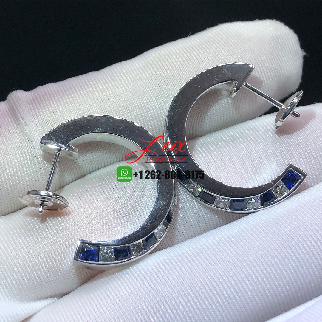 Custom Made Designer Platinum Diamonds and Blue Sapphire Hoop Earrings (3)