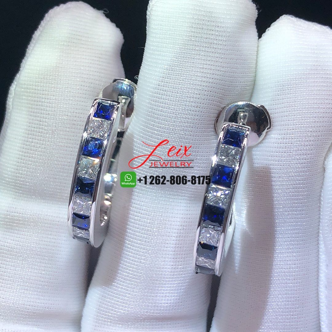 Custom Made Designer Platinum Diamonds and Blue Sapphire Hoop Earrings (4)