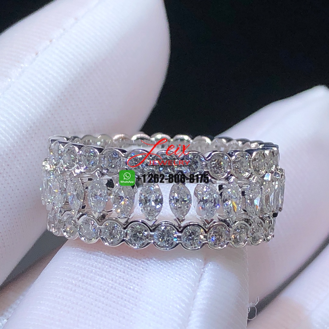 Cartier 18k White Gold Round & Marquise-cut Diamonds Broderie de Cartier Triple Row Ring (1)