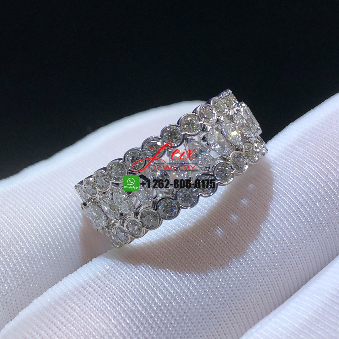 Cartier 18k White Gold Round & Marquise-cut Diamonds Broderie de Cartier Triple Row Ring