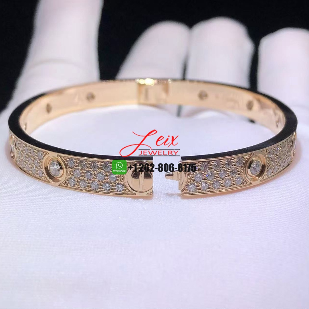 Cartier Classic Mode 18k Rose Gold 10 Diamond Pave Diamonds Love Bracelet (1)