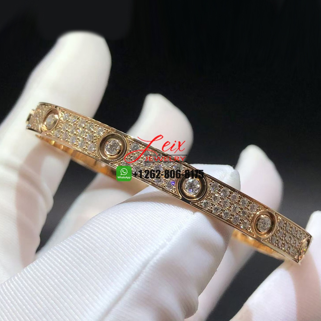 Cartier Classic Mode 18k Rose Gold 10 Diamond Pave Diamonds Love Bracelet