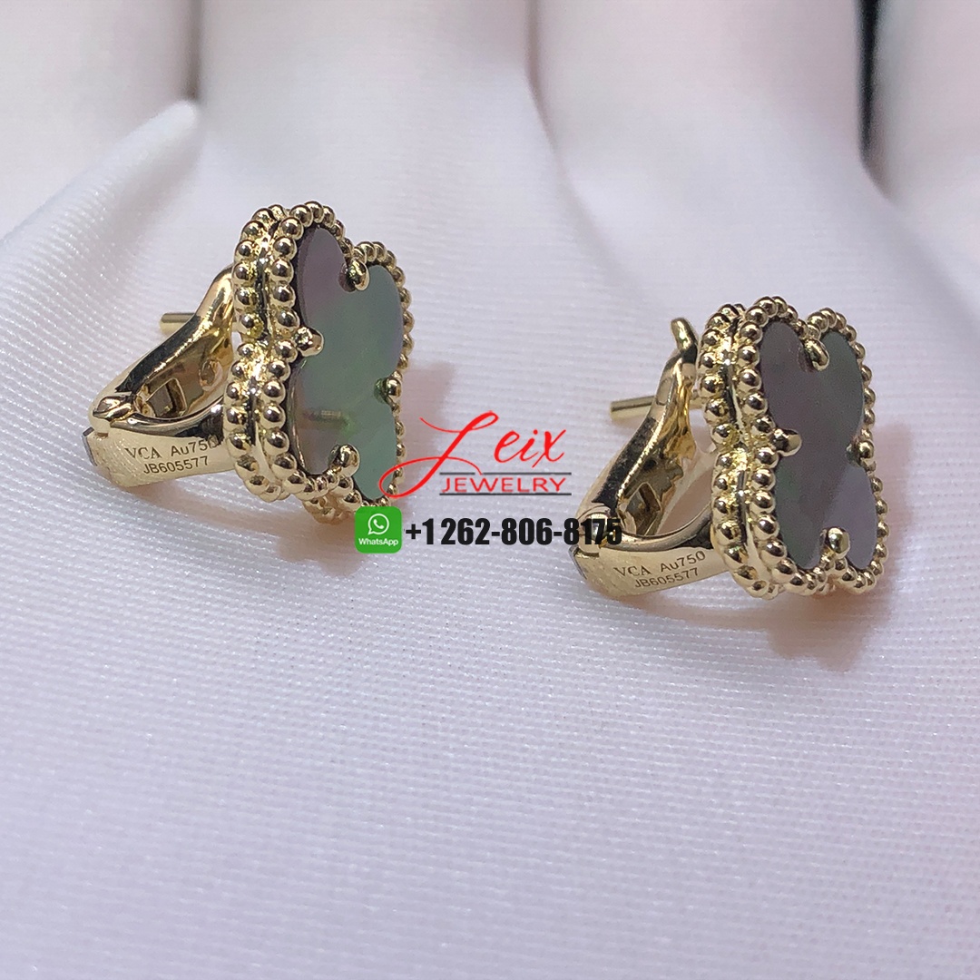 Van Cleef & Arpels 18K Yellow Gold Grey Mother of Pearl Vintage Alhambra Clip-On Earrings (2)