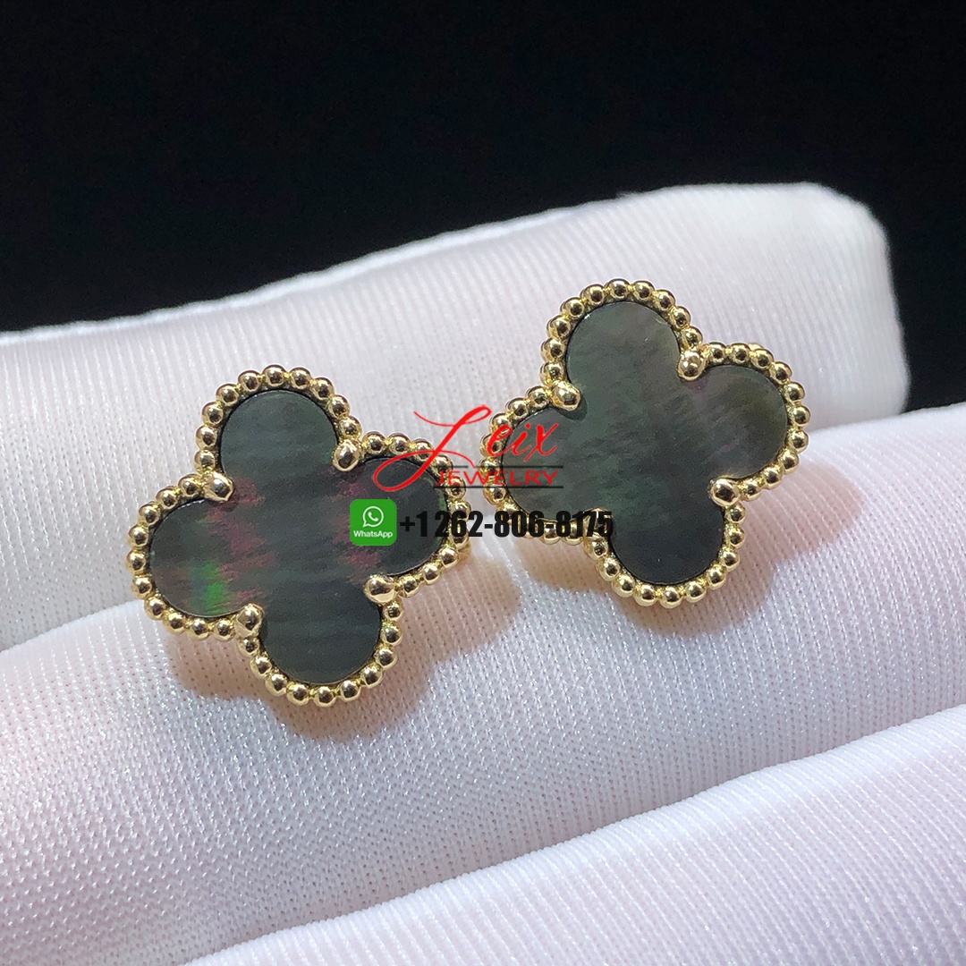 Van Cleef & Arpels 18K Yellow Gold Grey Mother of Pearl Vintage Alhambra Clip-On Earrings