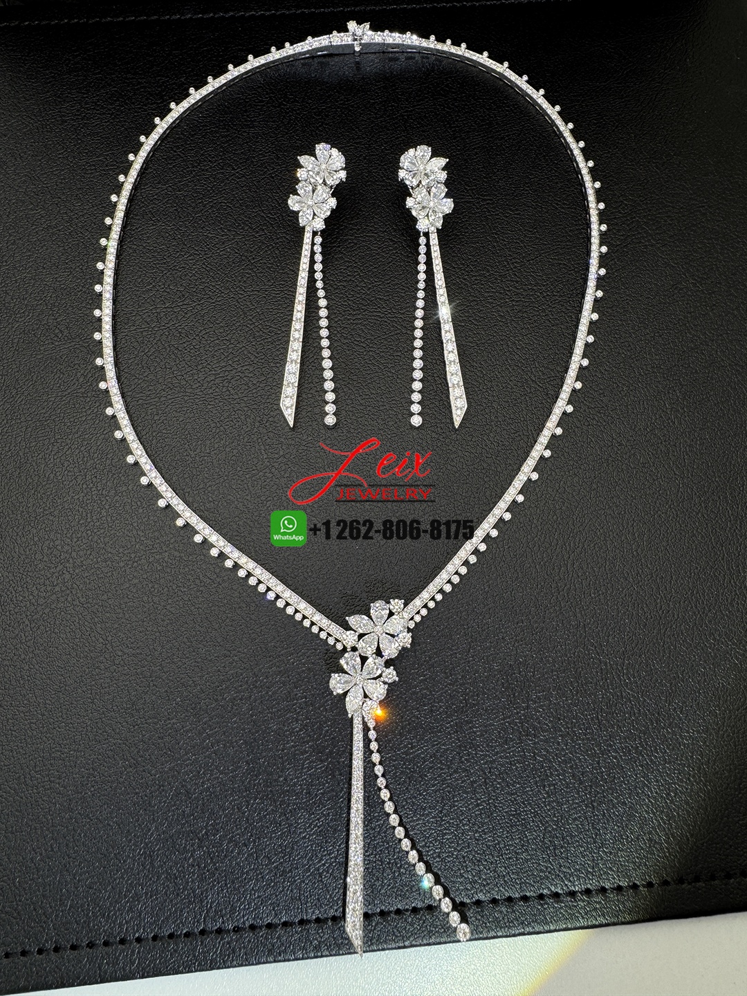 Graff Carissa Flower Diamond Drop Necklace and Earrings jewelry set in 18k White Gold (1)