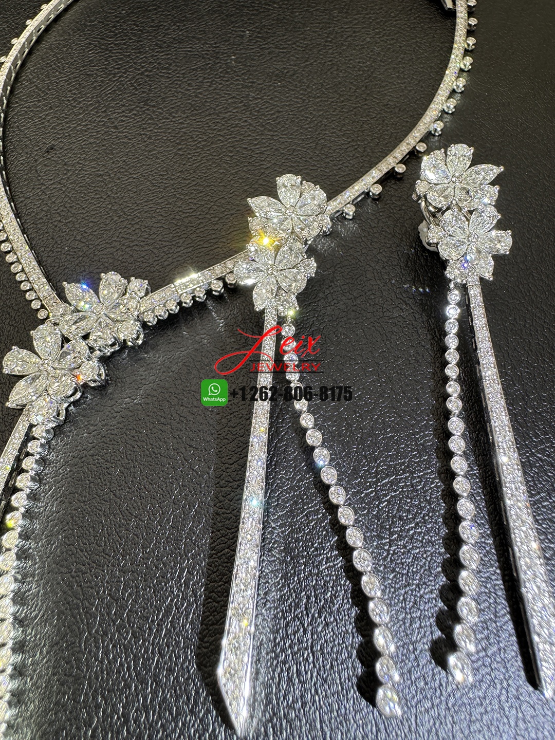 Graff Carissa Flower Diamond Drop Necklace and Earrings jewelry set in 18k White Gold (3)