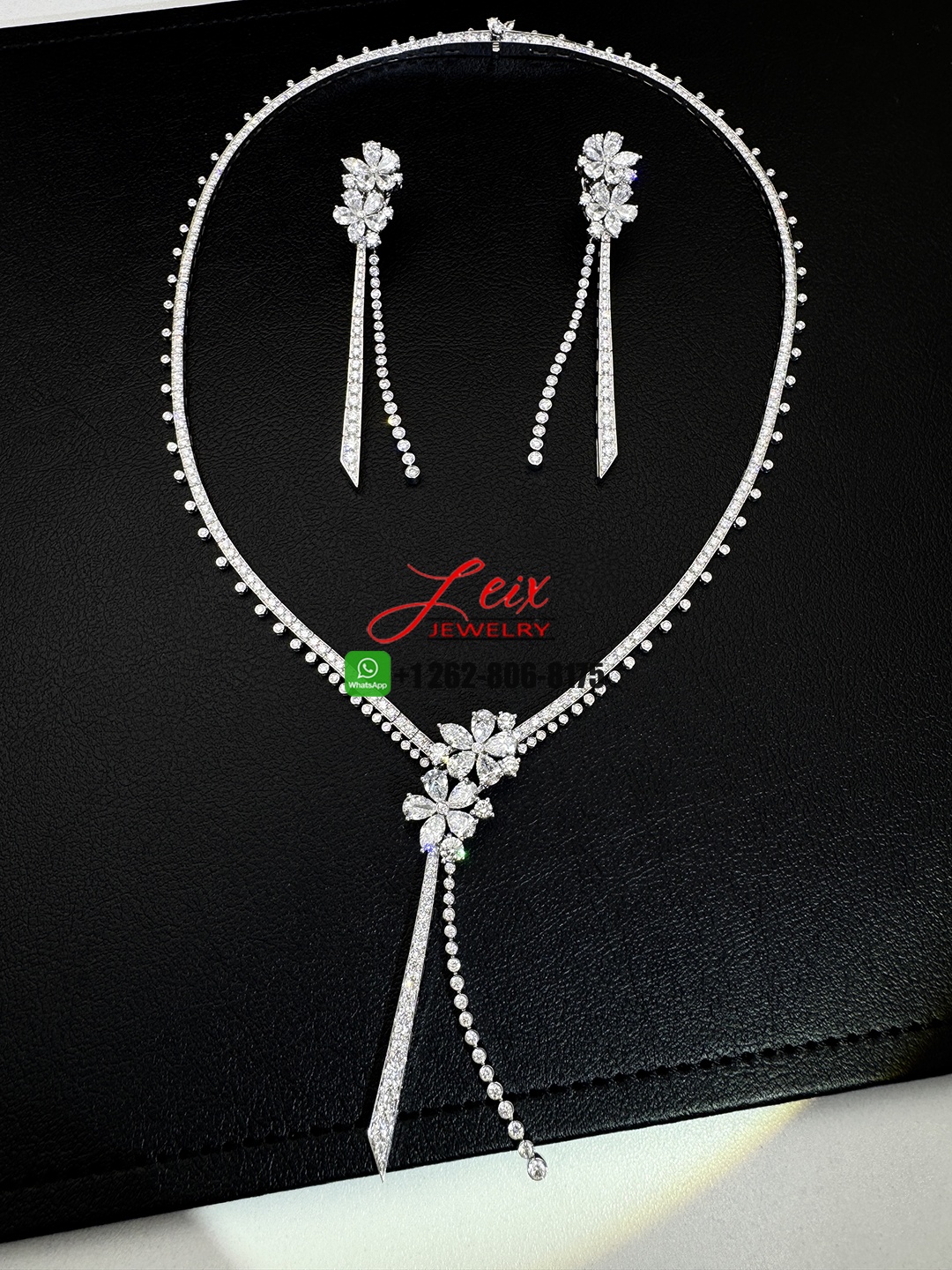 Graff Carissa Flower Diamond Drop Necklace and Earrings jewelry set in 18k White Gold (4)