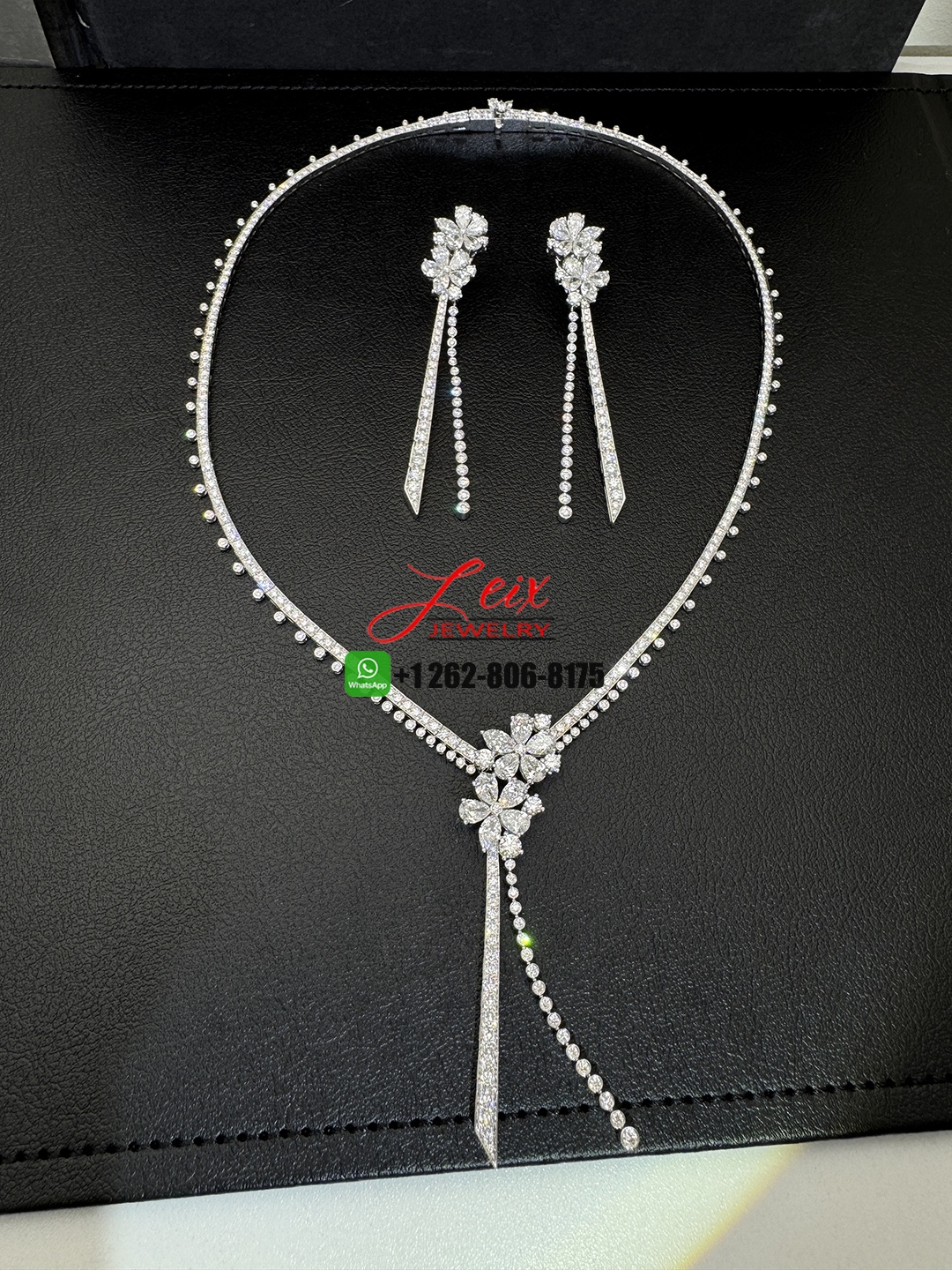 Graff Carissa Flower Diamond Drop Necklace and Earrings jewelry set in 18k White Gold (5)