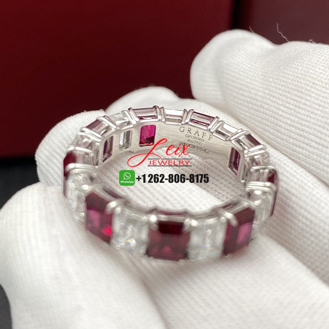 Graff Emerald Cut Ruby and Diamond Wedding Band Ring in 18k White Gold (1)