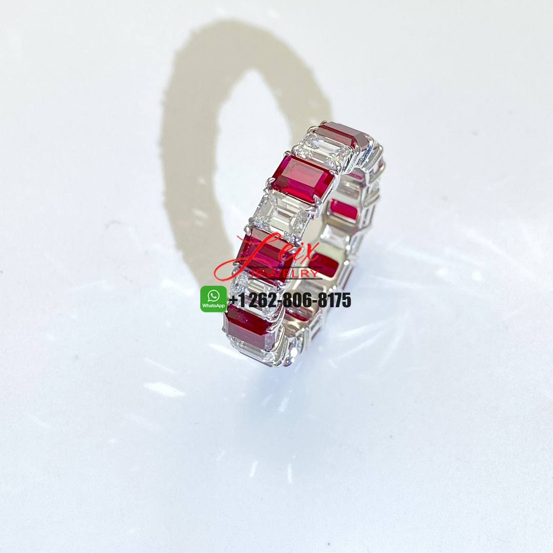 Graff Emerald Cut Ruby and Diamond Wedding Band Ring in 18k White Gold (2)