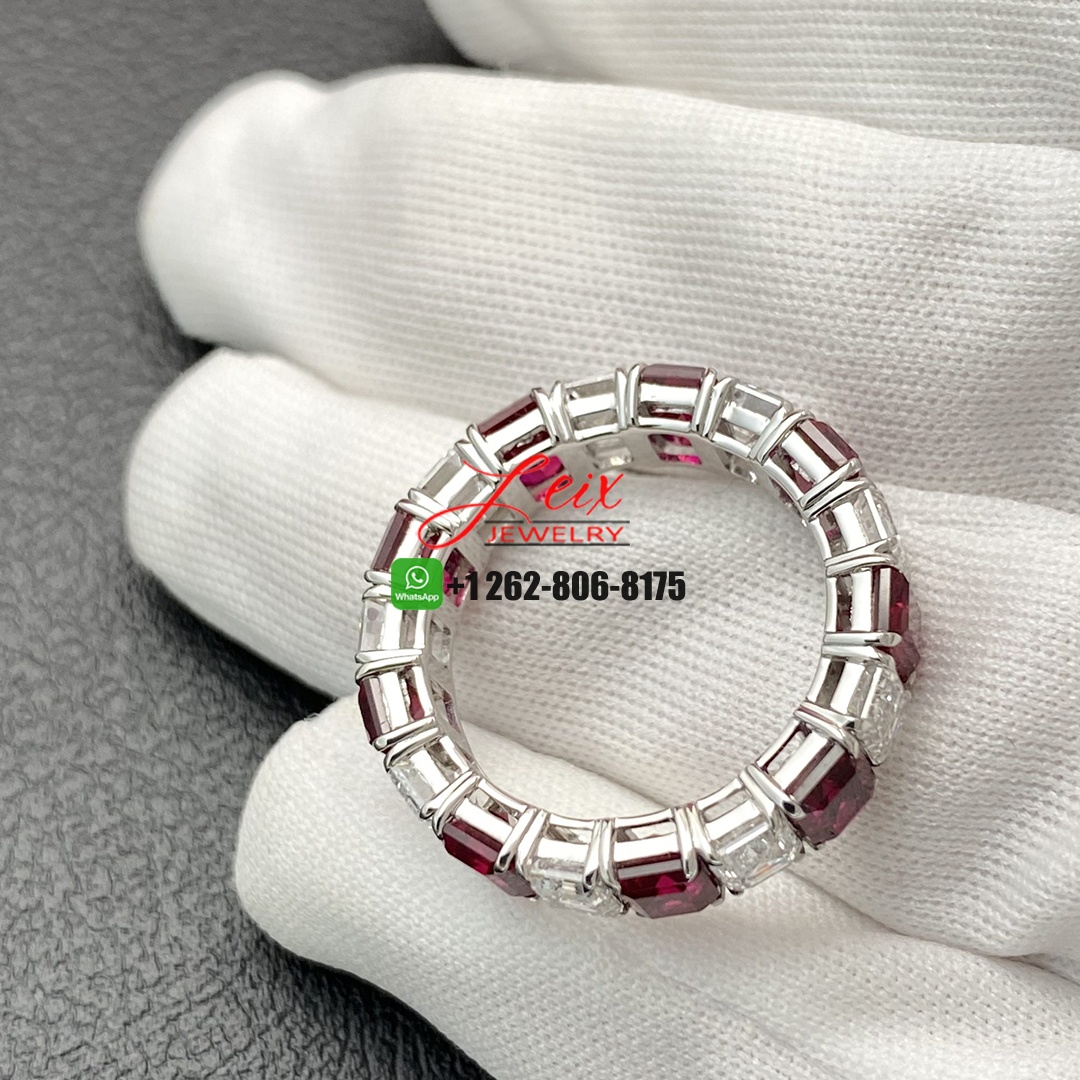 Graff Emerald Cut Ruby and Diamond Wedding Band Ring in 18k White Gold (3)