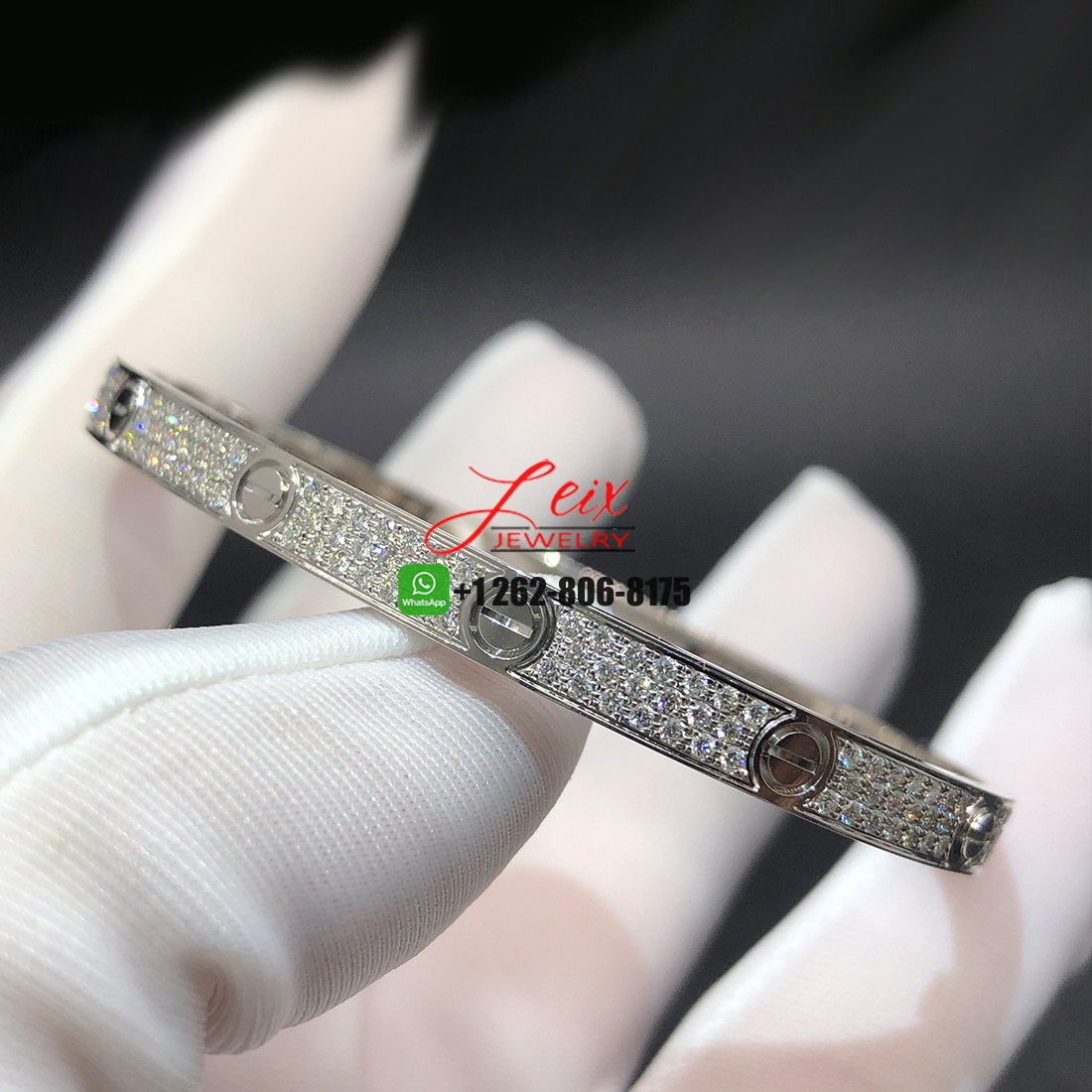 Cartier LOVE Full Pave Diamonds Medium Model Bracelet 18k White Gold (2)