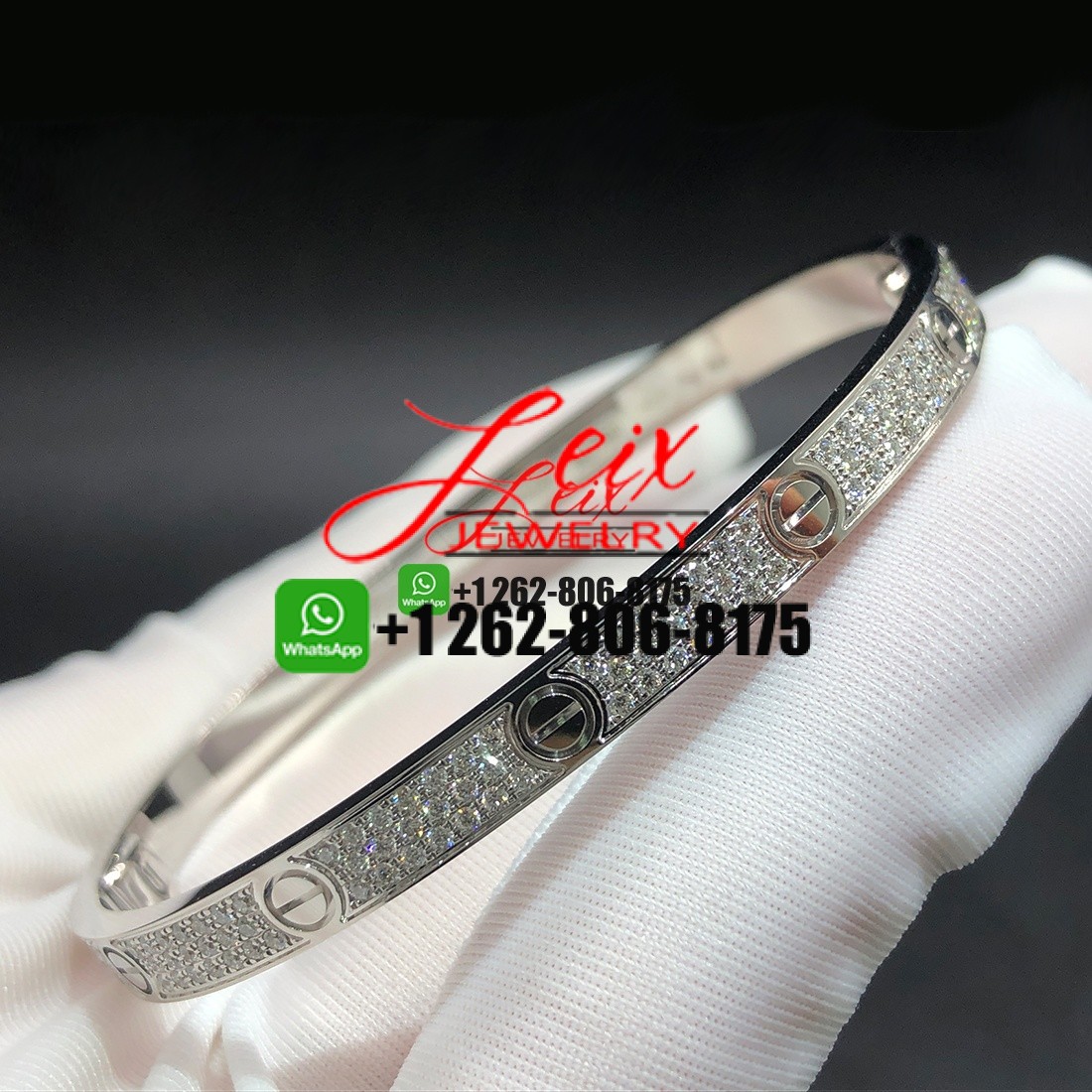 Cartier LOVE Full Pave Diamonds Medium Model Bracelet 18k White Gold
