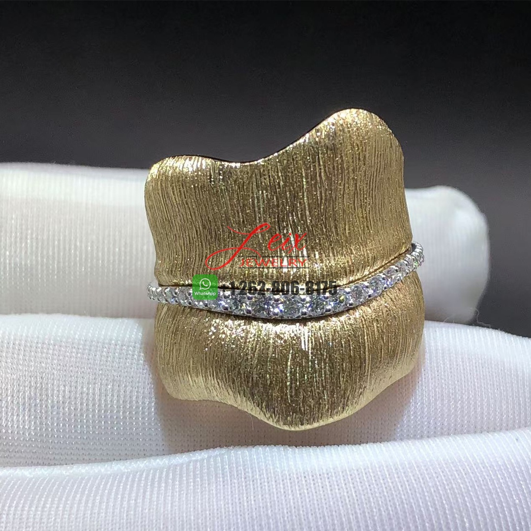 Ole Lynggaard Leaves 18k Yellow Gold Large Pave Diamond Leaf Ring