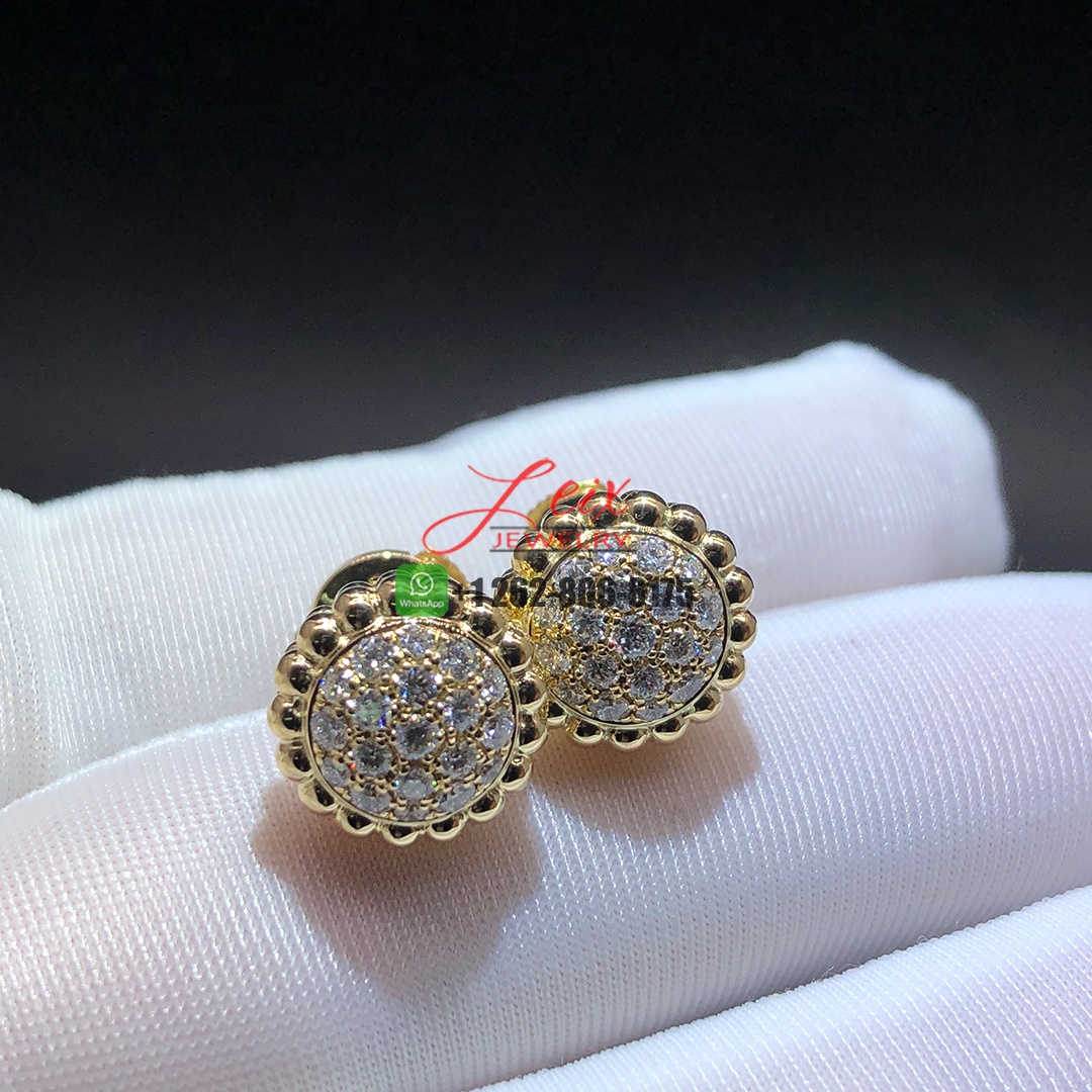 Van Cleef & Arpels 18k Yellow Gold Perlée Diamonds Stud Earrings
