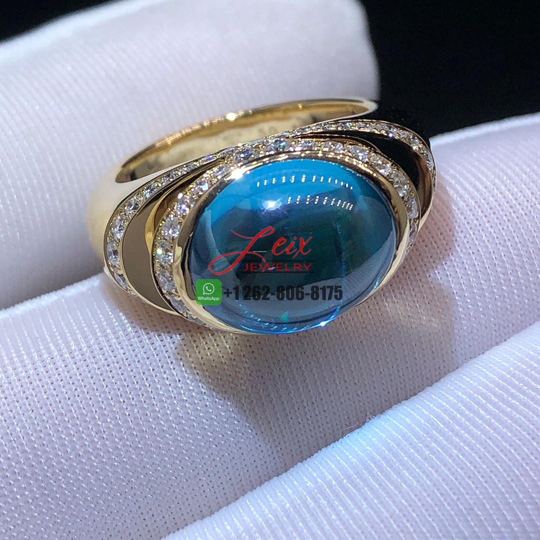 Bvlgari Cabochon Blue Topaz & Diamond 18K Yellow Gold Ring (1)