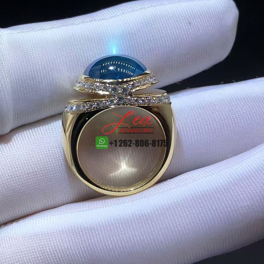 Bvlgari Cabochon Blue Topaz & Diamond 18K Yellow Gold Ring (2)