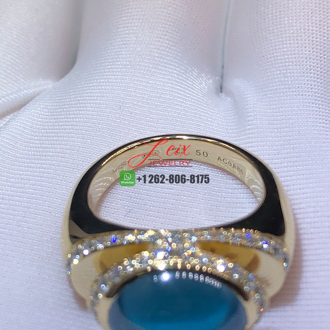 Bvlgari Cabochon Blue Topaz & Diamond 18K Yellow Gold Ring (4)
