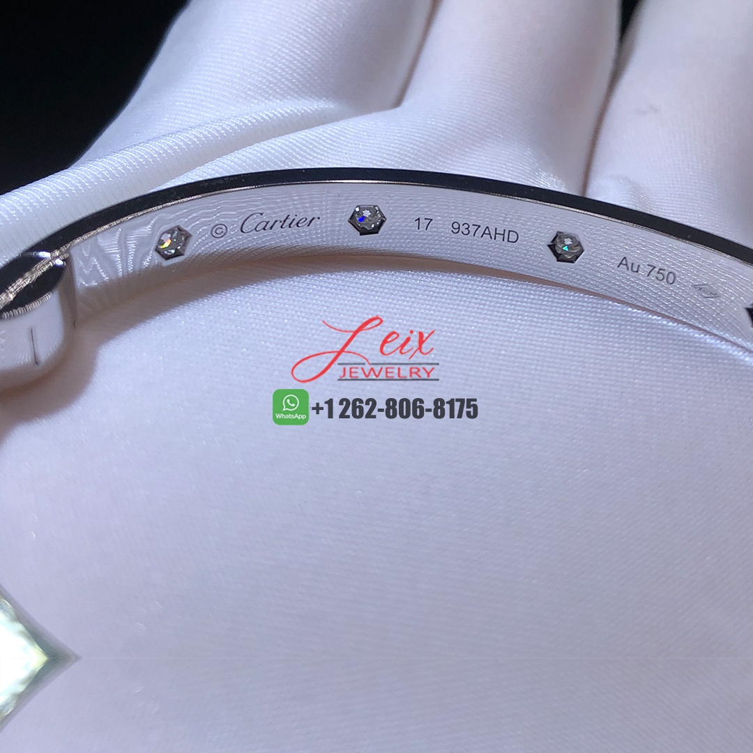 Cartier 18k White Gold Pave Diamond and 10 Diamonds 6.1mm Band Classic Model LOVE Bracelet (2)