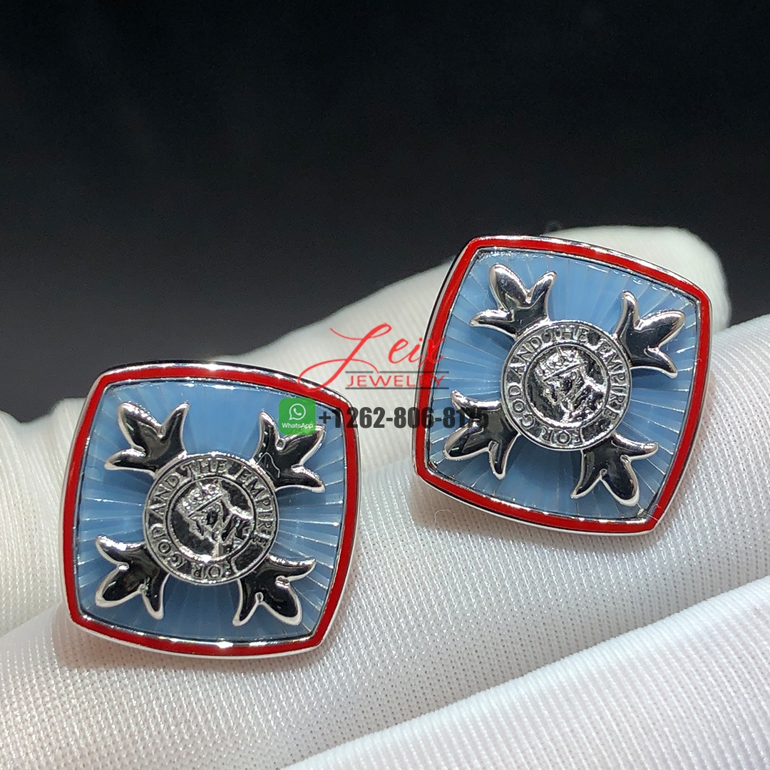 Custom Made Order of the British Empire OBE Hallmarked Tiffany Blue & Red Enamel 18k White Gold Cufflinks (1)