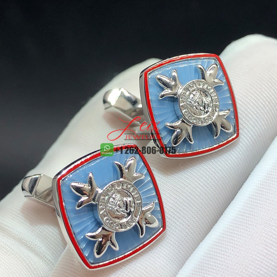 Custom Made Order of the British Empire OBE Hallmarked Tiffany Blue & Red Enamel 18k White Gold Cufflinks (2)